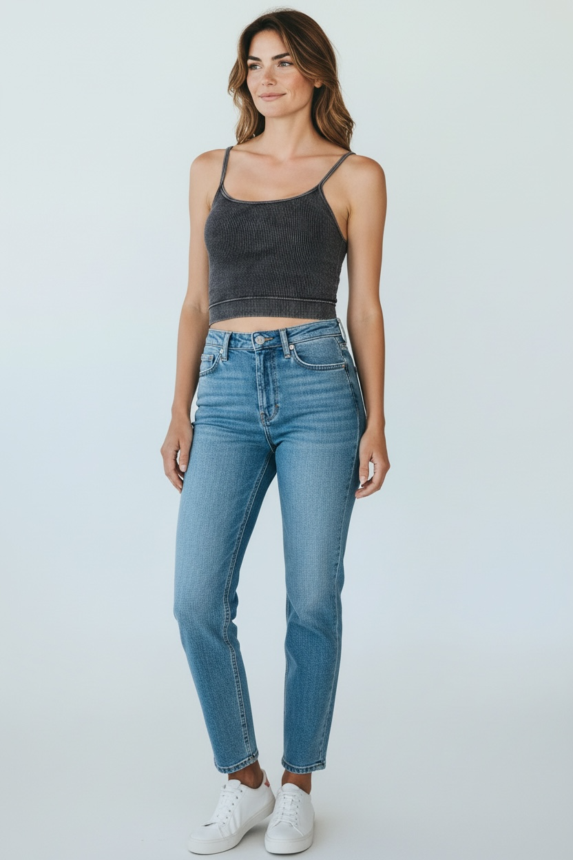 Stone Washed Ribbed Seamless Tank Top-Z